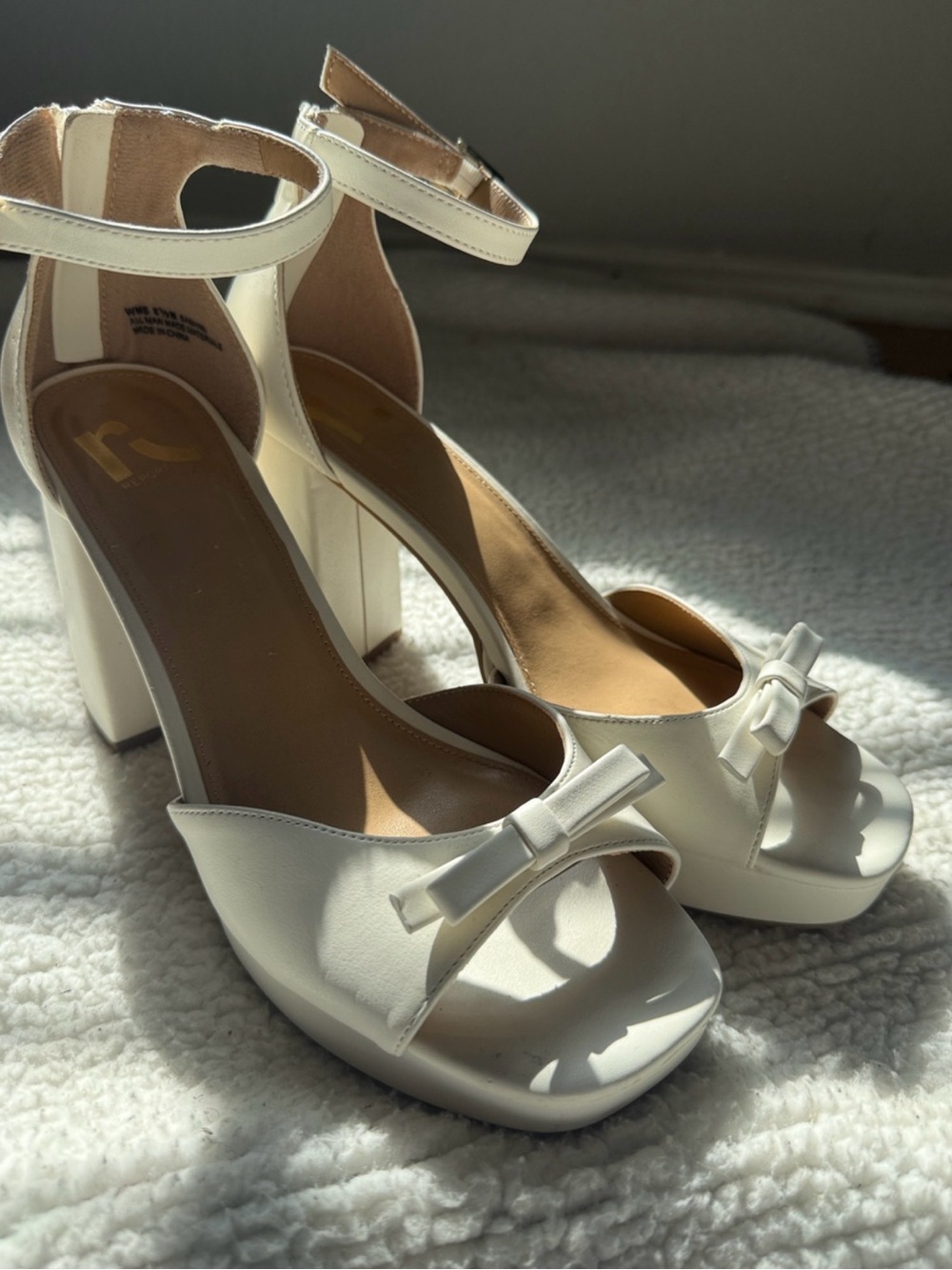 Report White Chunky Ankle-Strap Platform Heels